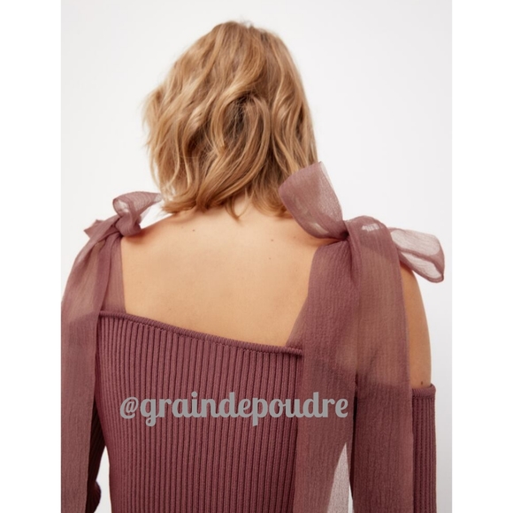 Rare Zara Organza Tie Cold Shoulder Ballet Top M - Picture 3 of 9